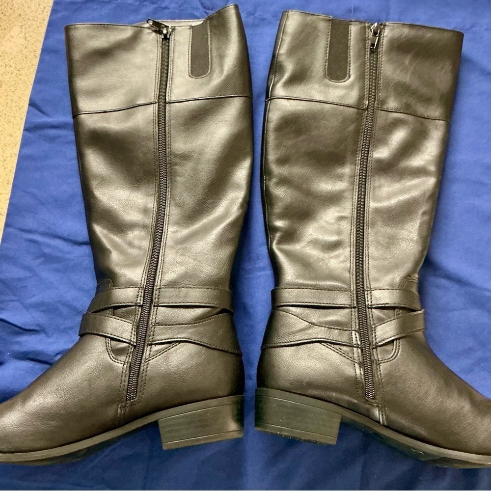 Ana Torrance Black Over the Knee Boots with‎ Chunky Heel and Zipper